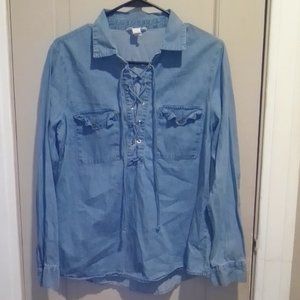 Full Tilt Lace Up Denim Long Sleeve Shirt